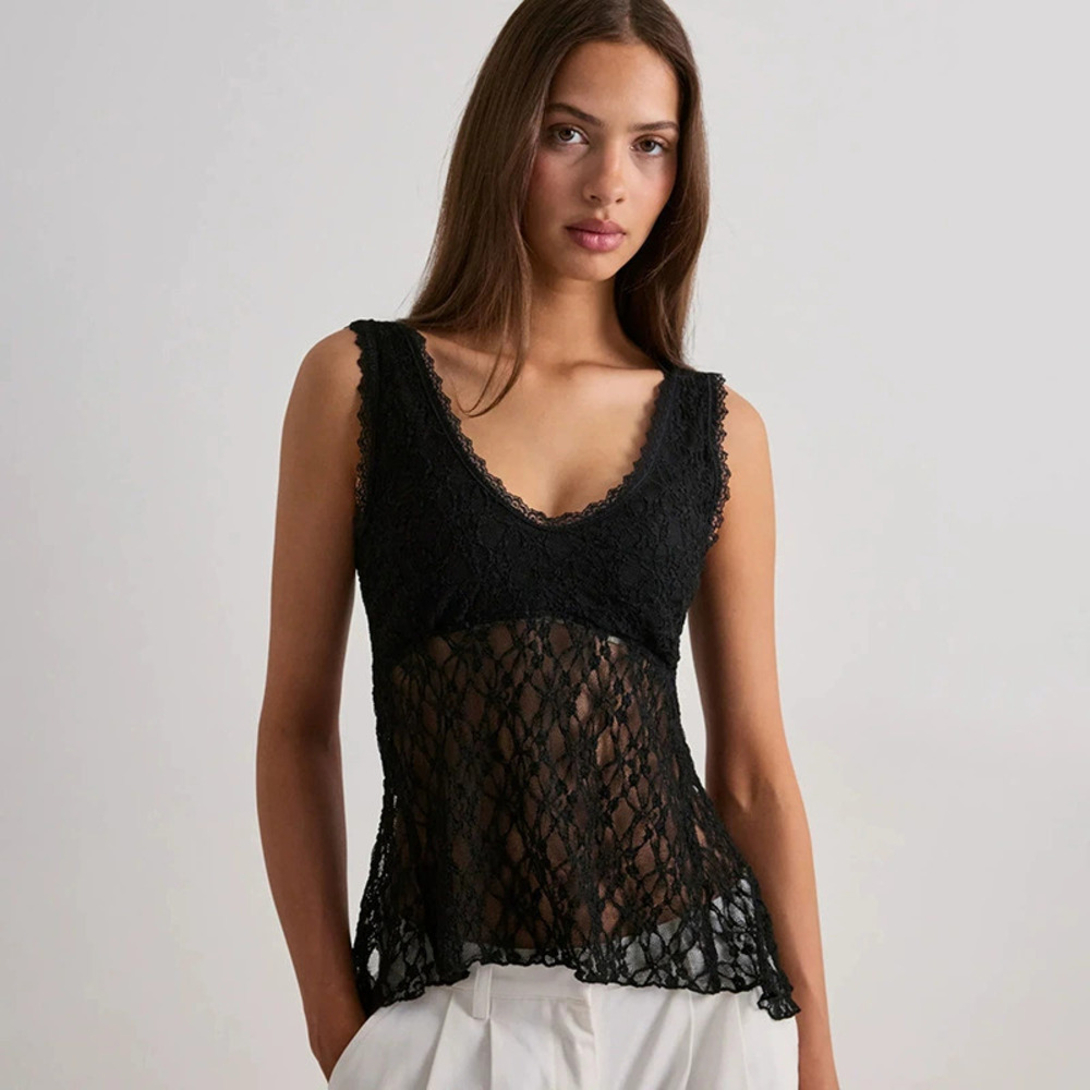 Zara Summer Backless Sheer Lace Vest Top
